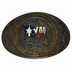 Texas 1836-1986 Sesquicentennial Solid Brass Belt Buckle Texoma Leather & Brass